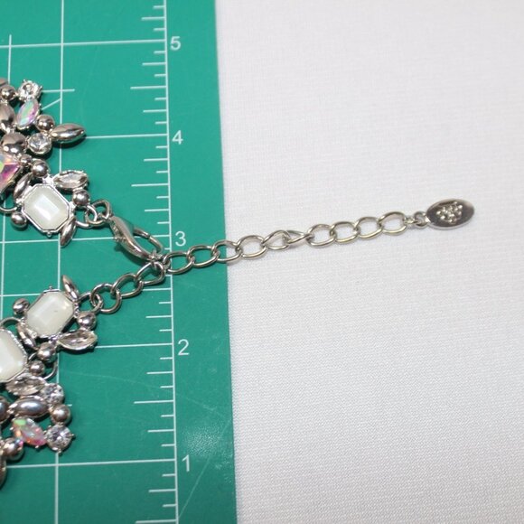 Iridescent and Classic White Silver Tone Statement Necklace - Picture 13 of 16